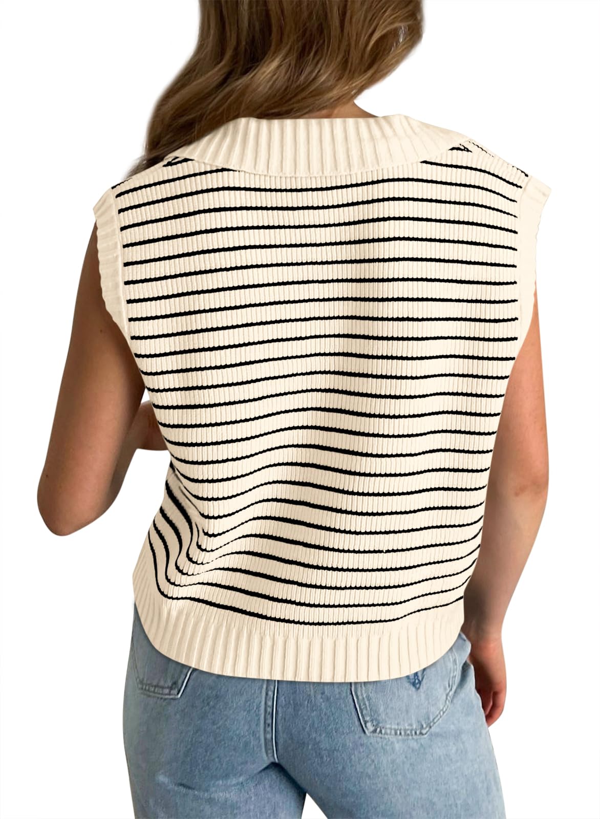 Haut rayé sans manches à col en V pour femme (2 achetés, livraison offerte)