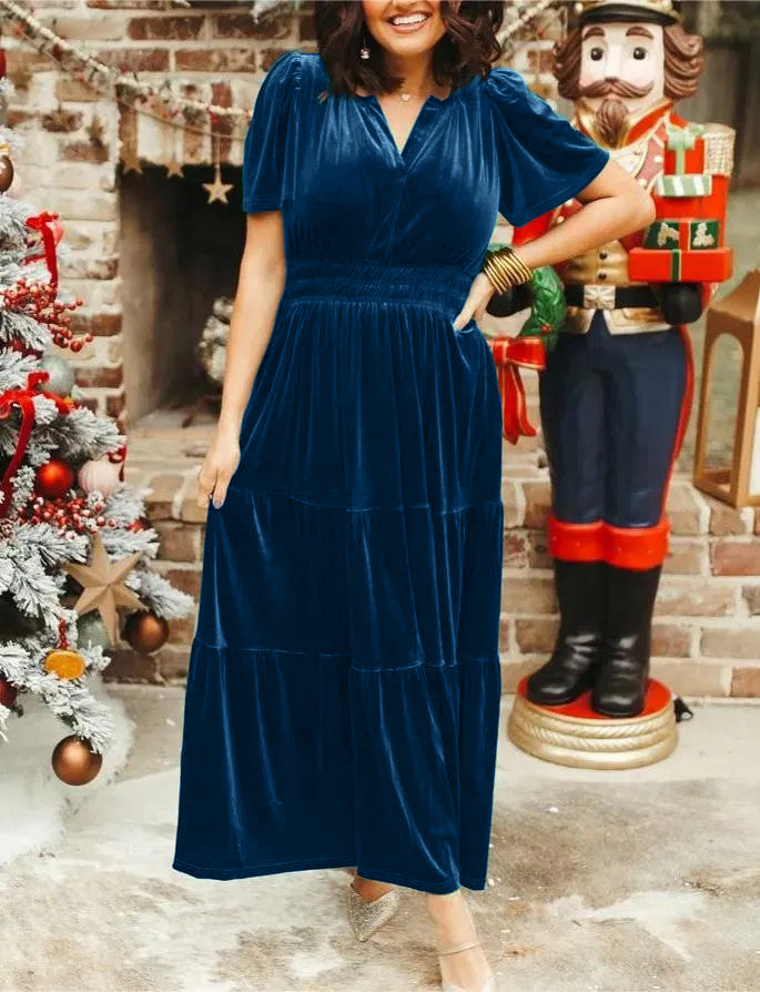 New Women Velvet Tiered Maxi Dress (Buy 2 Free Shipping)