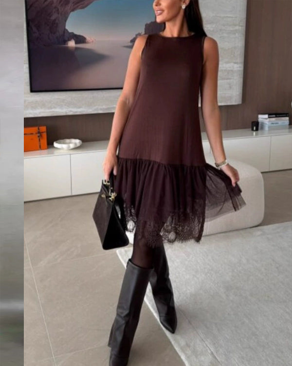 Robe en maille et dentelle sans manches Maillard