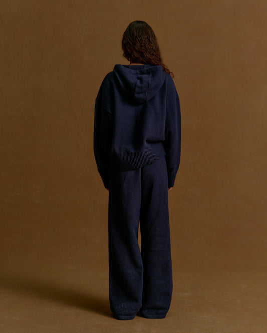 Varsity Knit Straight Leg Sweatpants - Navy Blue/Marshmallow White
