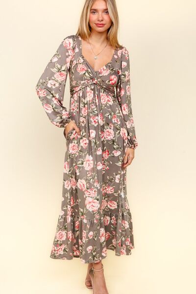 Robe florale Haptics à détails torsadés et ourlet à volants avec poches latérales
