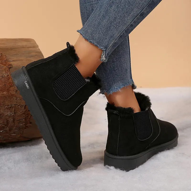 🔥 Commandez aujourd'hui et recevez 49 % de réduction - Bottes d'hiver courtes, fourrées, confortables, à enfiler, avec bout rond