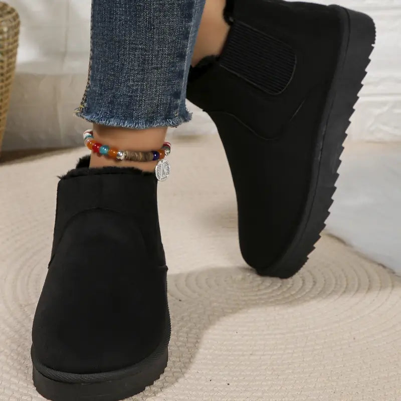 🔥 Commandez aujourd'hui et recevez 49 % de réduction - Bottes d'hiver courtes, fourrées, confortables, à enfiler, avec bout rond
