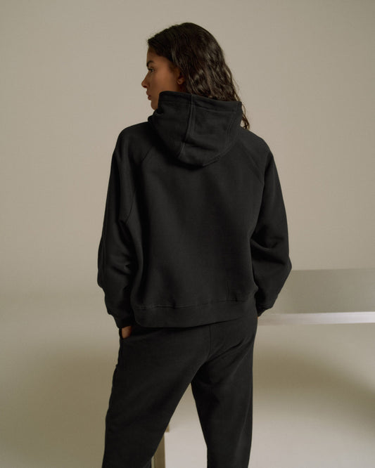 Varsity Loose Fit Hoodie - Black