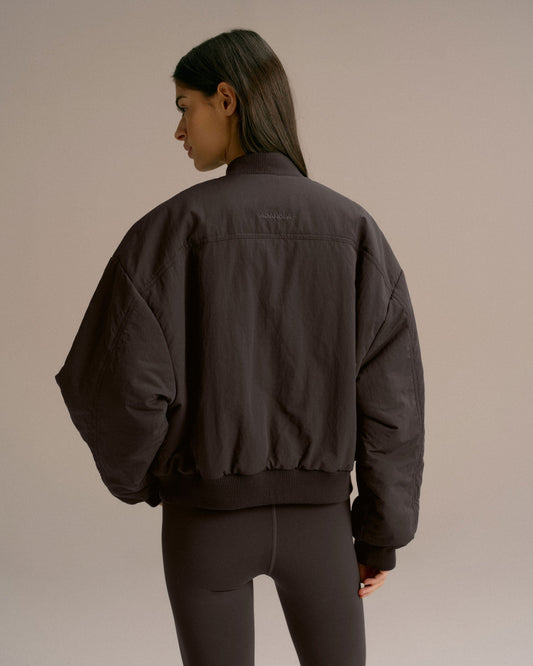 Drop Shoulder Reversible Bomber Jacket - Coffee Bean/Marshmallow White