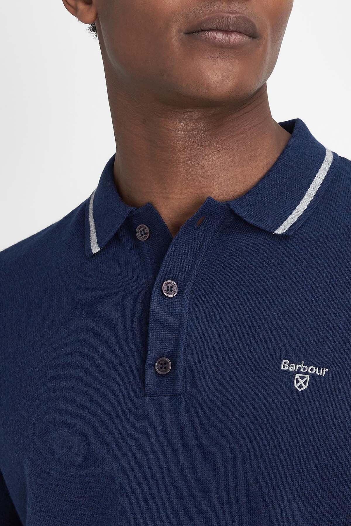 Nocton Knitted Long-Sleeved Polo Shirt - NAVY