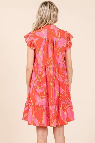 Mini-robe étagée à imprimé feuilles et manches à volants Mittoshop
