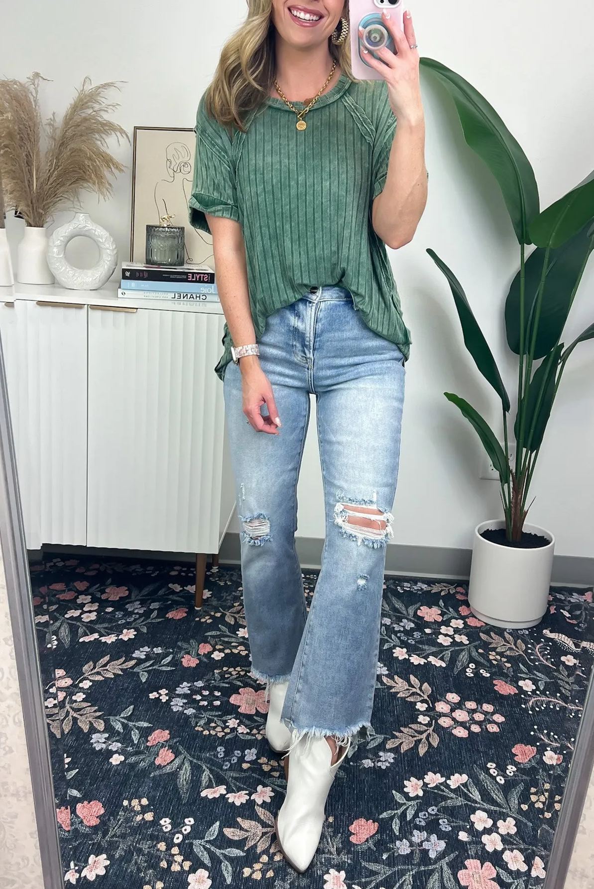 T-shirt côtelé décontracté délavé pour femme (achetez-en 2, livraison gratuite)
