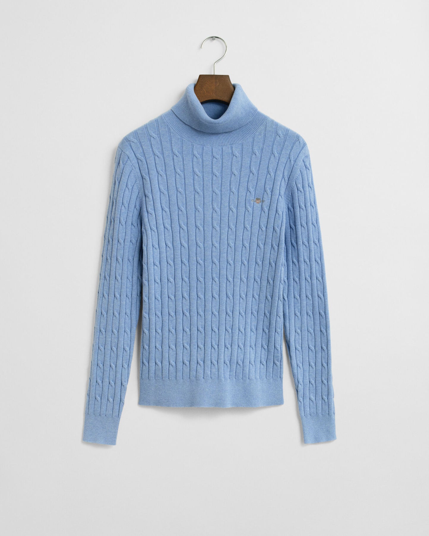 Stretch Cotton Cable Knit Turtleneck Sweater