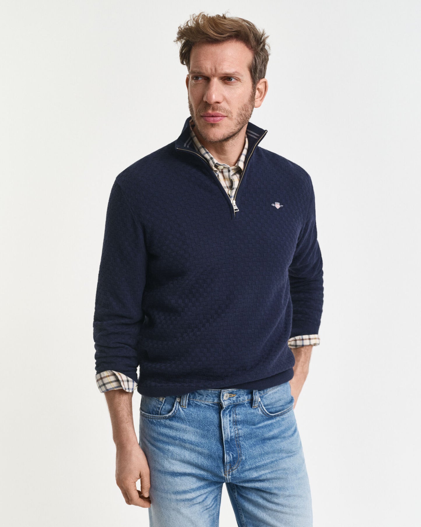 Micro Textured Half-Zip Sweater